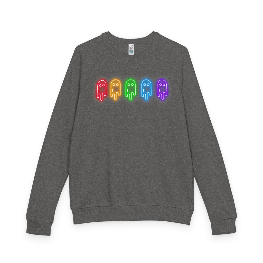 Rainbow Ghosts Unisex French Terry Crewneck Sweatshirt, Halloween Apparel, Casual Wear, Gifts for Friends, Cozy Graphics