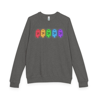 Rainbow Ghosts Unisex French Terry Crewneck Sweatshirt, Halloween Apparel, Casual Wear, Gifts for Friends, Cozy Graphics