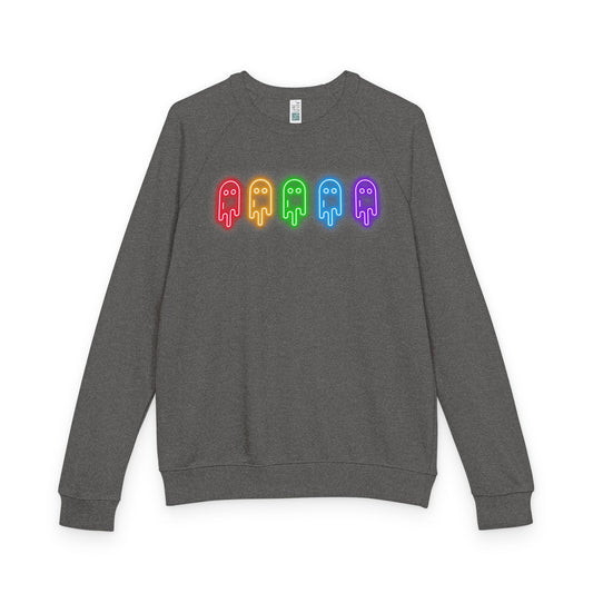 Rainbow Ghosts Unisex French Terry Crewneck Sweatshirt, Halloween Apparel, Casual Wear, Gifts for Friends, Cozy Graphics