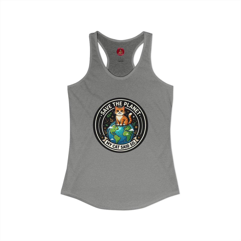 Earth Day Women's Racerback Tank — "Save the Planet, My Cat Says So"