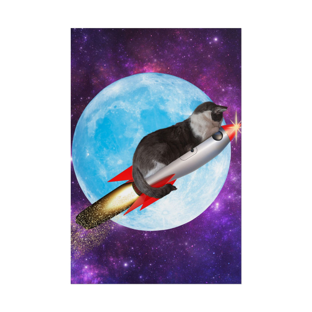 Cosmic Cat Rolled Poster - Whimsical Space Art Decor, Gift for Cat Lovers, Fun Home Wall Art, Perfect for Kids or Adults