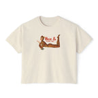 High & Feline Fine Women's Boxy Tee — Cute Retro Tiger Pinup Graphic