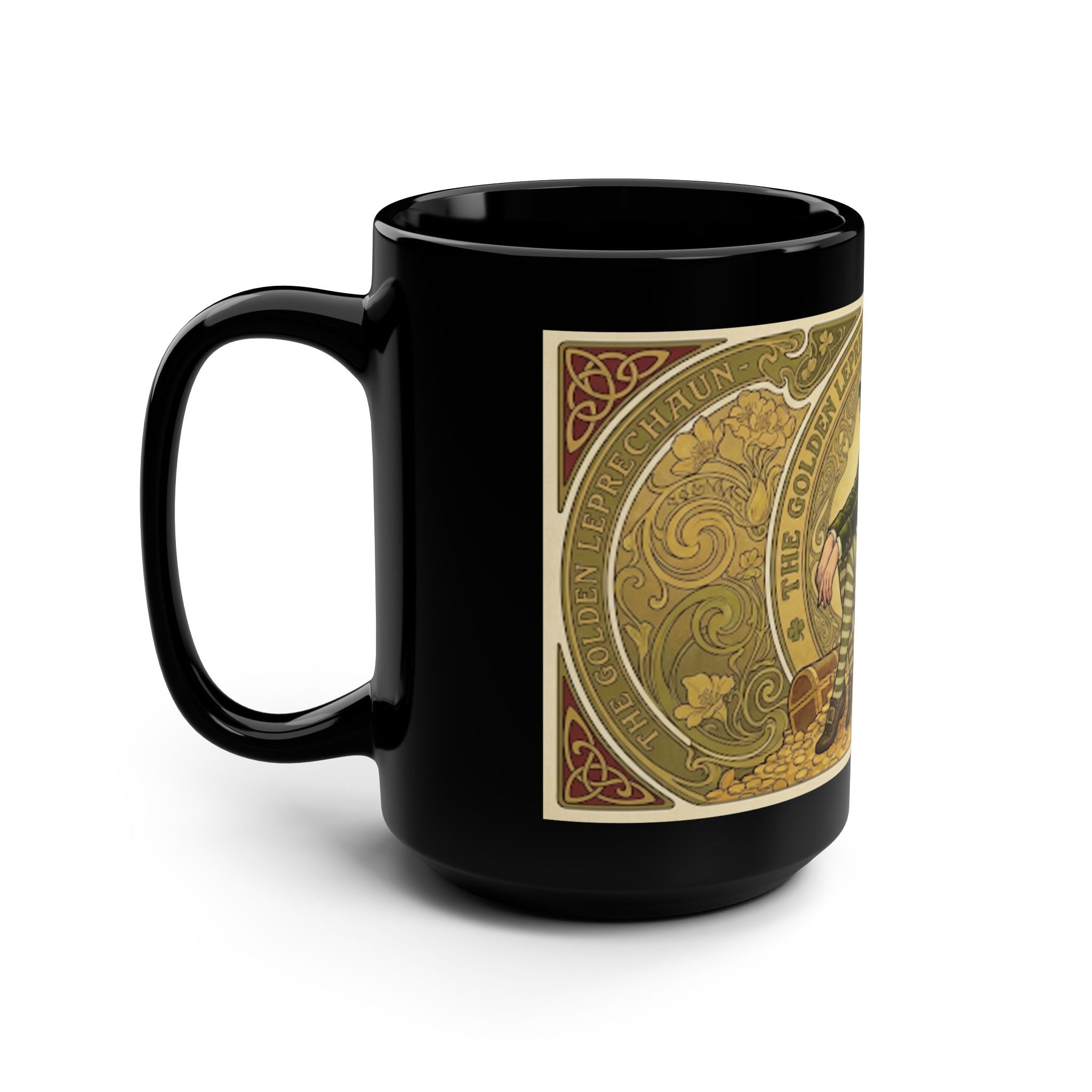 St. Patrick’s Vintage Leprechaun Black 15oz Coffee Mug — Luck & Fortune Design