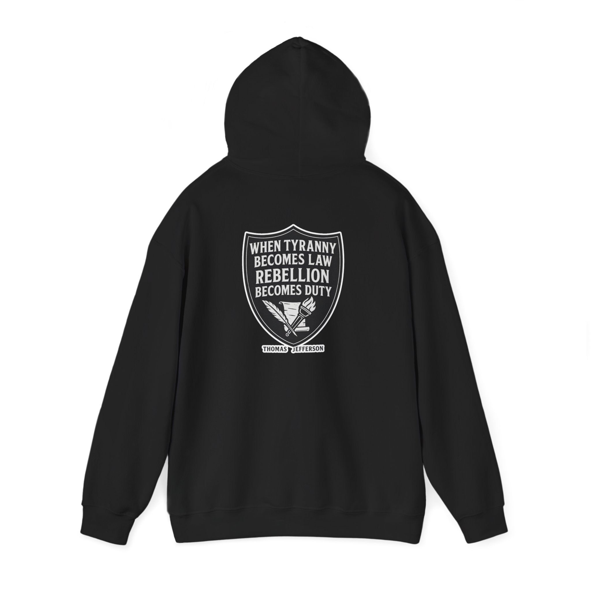 Hooded Sweatshirt featuring Thomas Jefferson Tyranny Quote and Six Guns Design, Streetwear Revolution