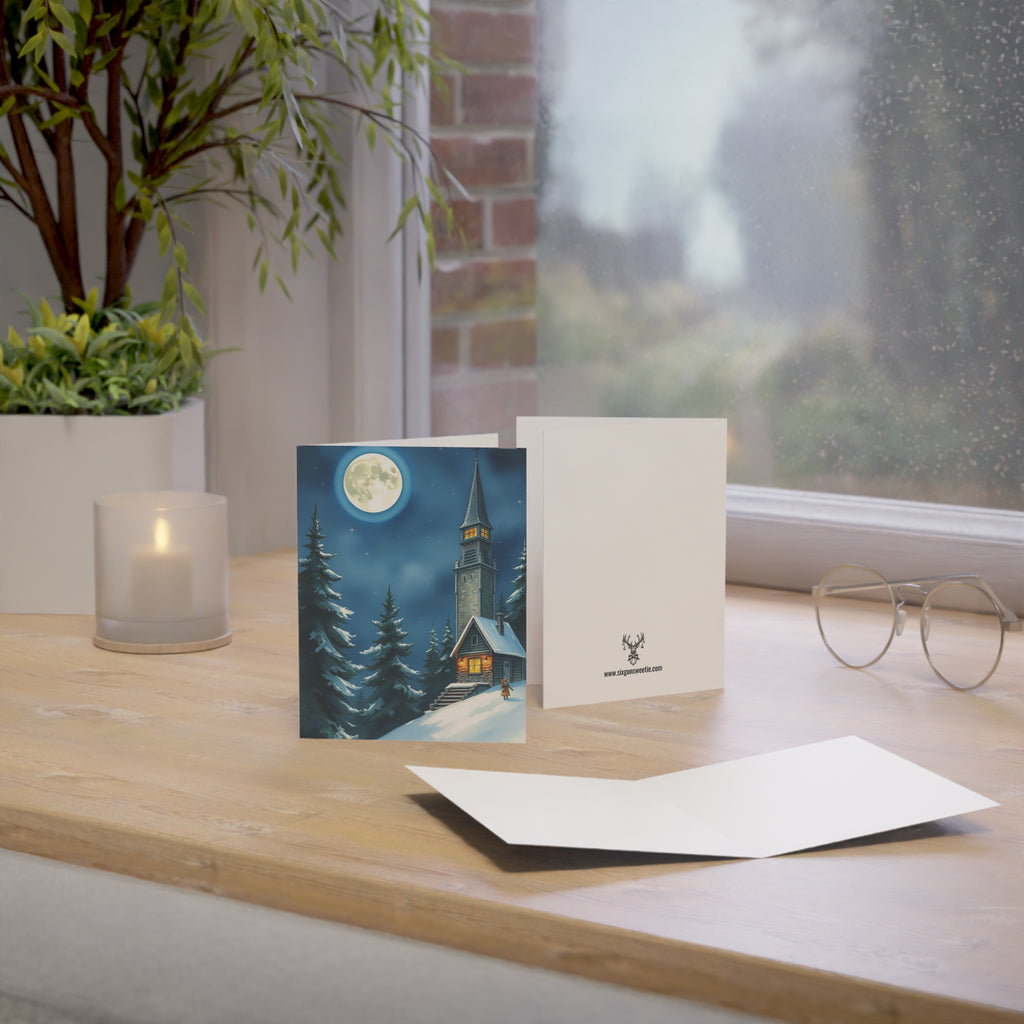 Winter Church Night Scene Greeting Cards — Holiday Blank Inside (1/10/30/50 pcs)