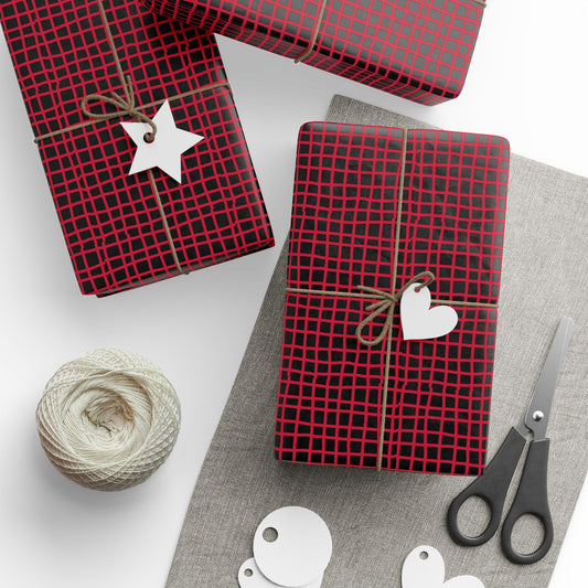 Wrapping Papers - Modern Red Woven Tread Pattern on Black Background