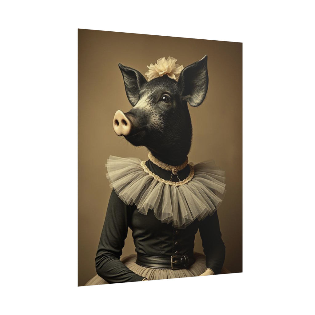 Whimsical Pig Portrait Rolled Poster, Unique Wall Art, Farmhouse Decor, Gift for Animal Lovers, Quirky Home Aesthetic