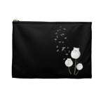 Cute White Kitten Dandelion Accessory Pouch — Whimsical Cat Lover Makeup Bag