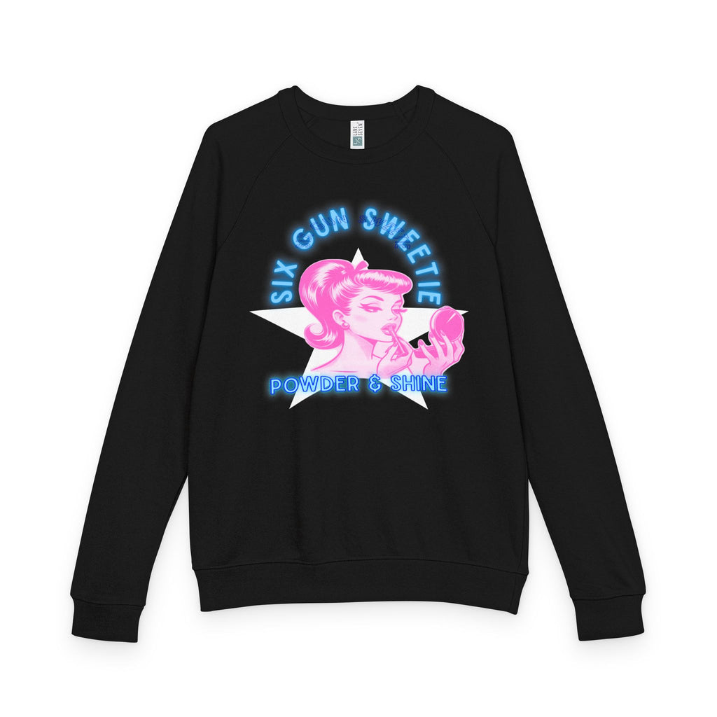 Raglan Crewneck Sweatshirt - Six Gun Sweetie Vintage Girl Applying Lipstick