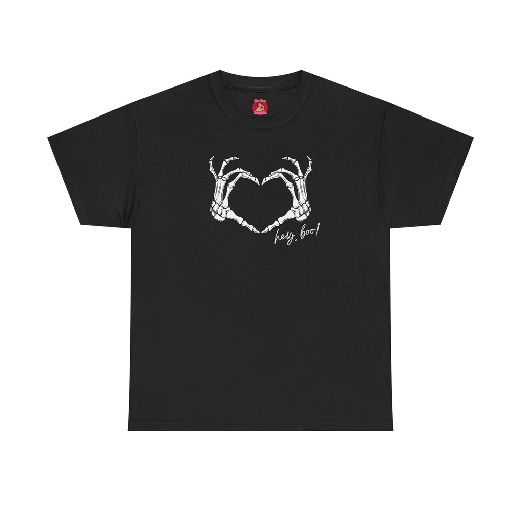 Skeleton Heart Hands Unisex Tee, Halloween Shirt, Gothic Clothing, Spooky Graphic Top, Hey Boo Halloween Costume