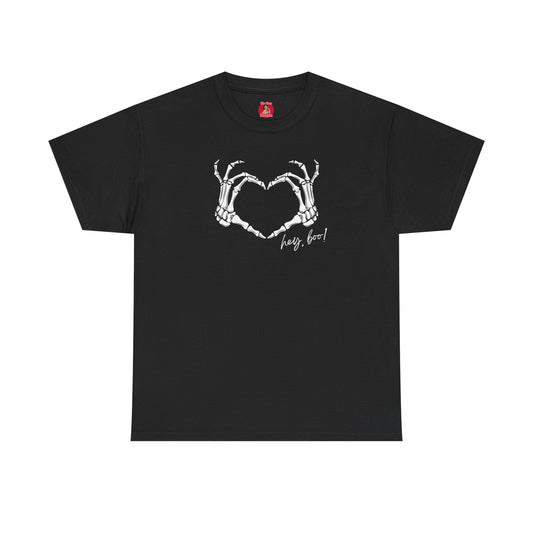 Skeleton Heart Hands Unisex Tee, Halloween Shirt, Gothic Clothing, Spooky Graphic Top, Hey Boo Halloween Costume