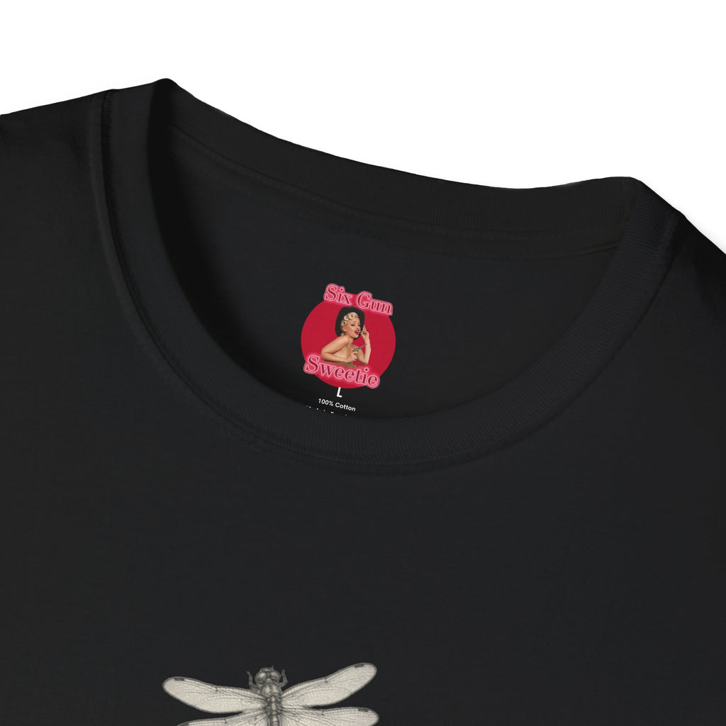 Floral Dragonfly T‑Shirt — 'Chinga La Migra' Script Garden Tee