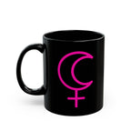 Lilith Symbol Feminist Magic Black Mug — Pink Occult Coffee Cup (11oz/15oz)