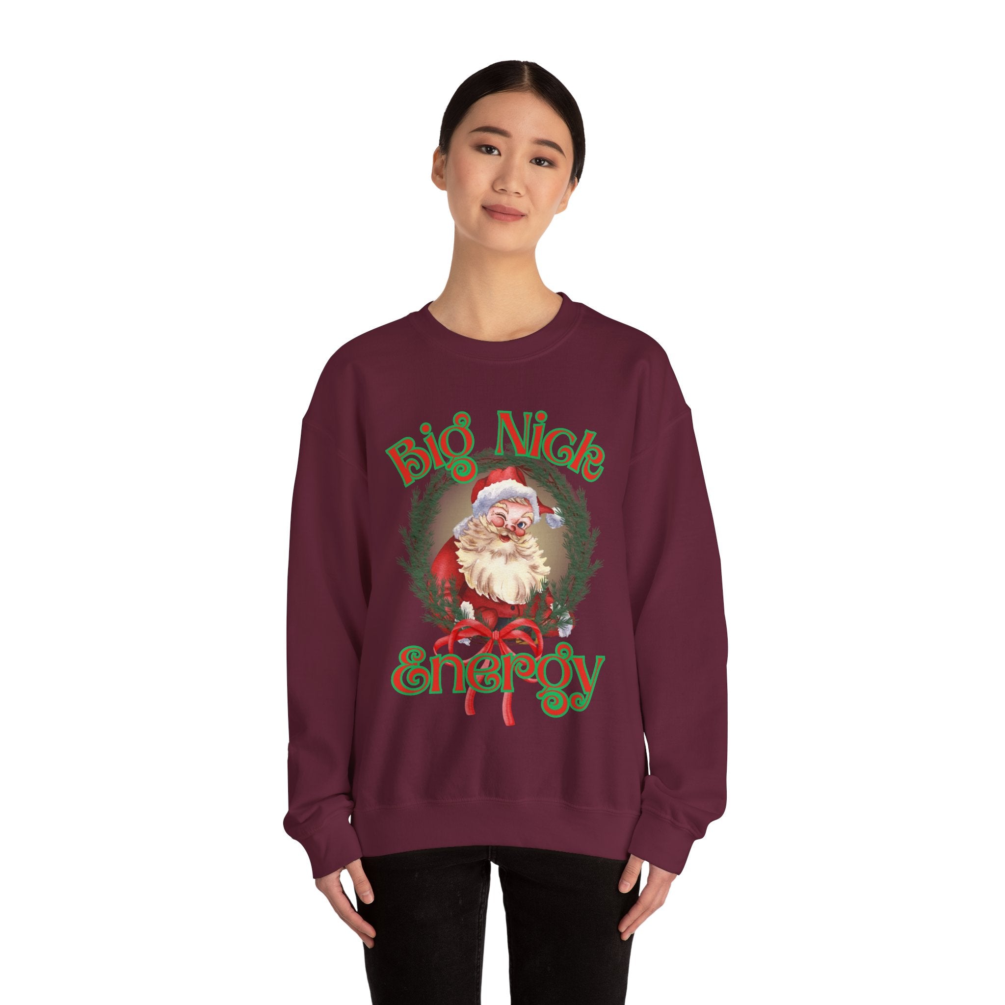Funny Santa 'Big Nick Energy' Crewneck Sweatshirt for Christmas, Bold Vintage Design, Unique Apparel Jumper, Holiday Gift, Winter Clothing,