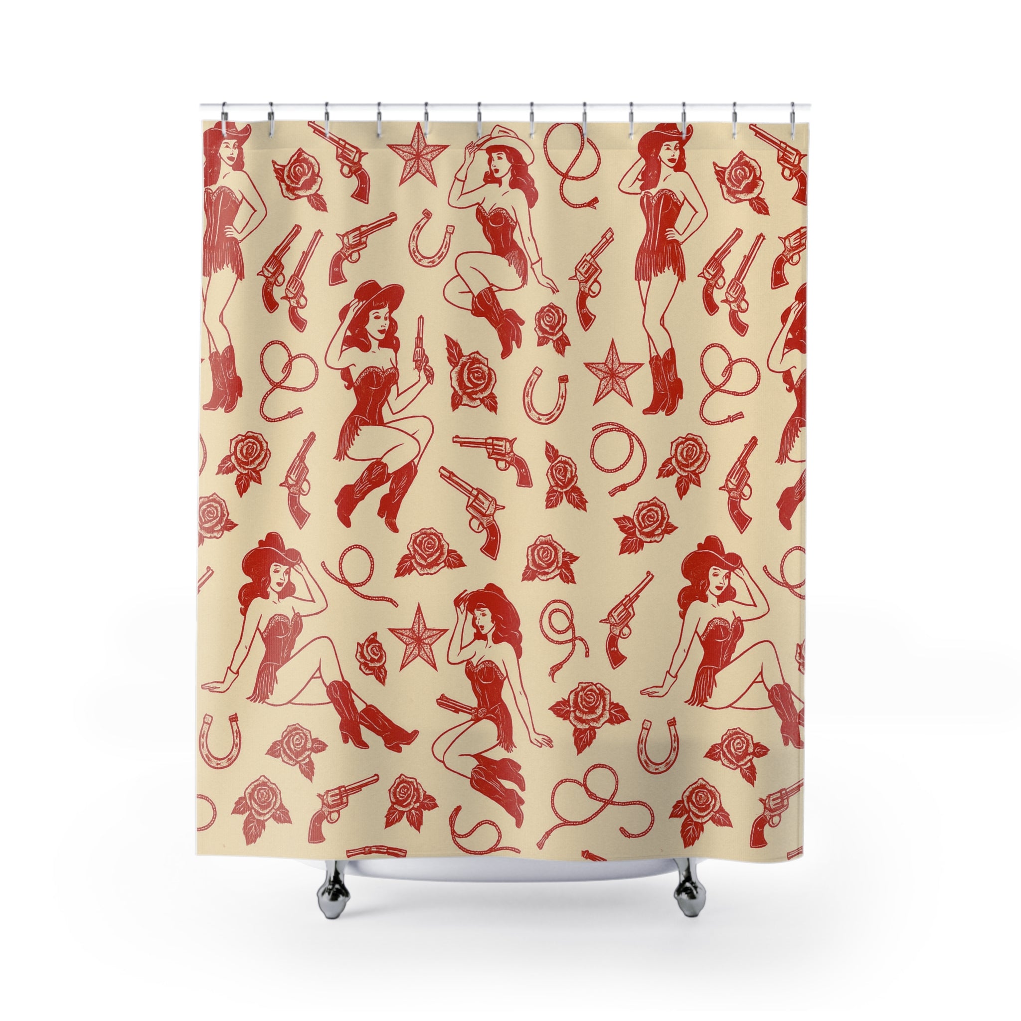 Vintage Western-Themed Shower Curtain, Retro Chic Bath Decor, Cowgirl Vibes, Unique Gift for Her, Bathroom Makeover
