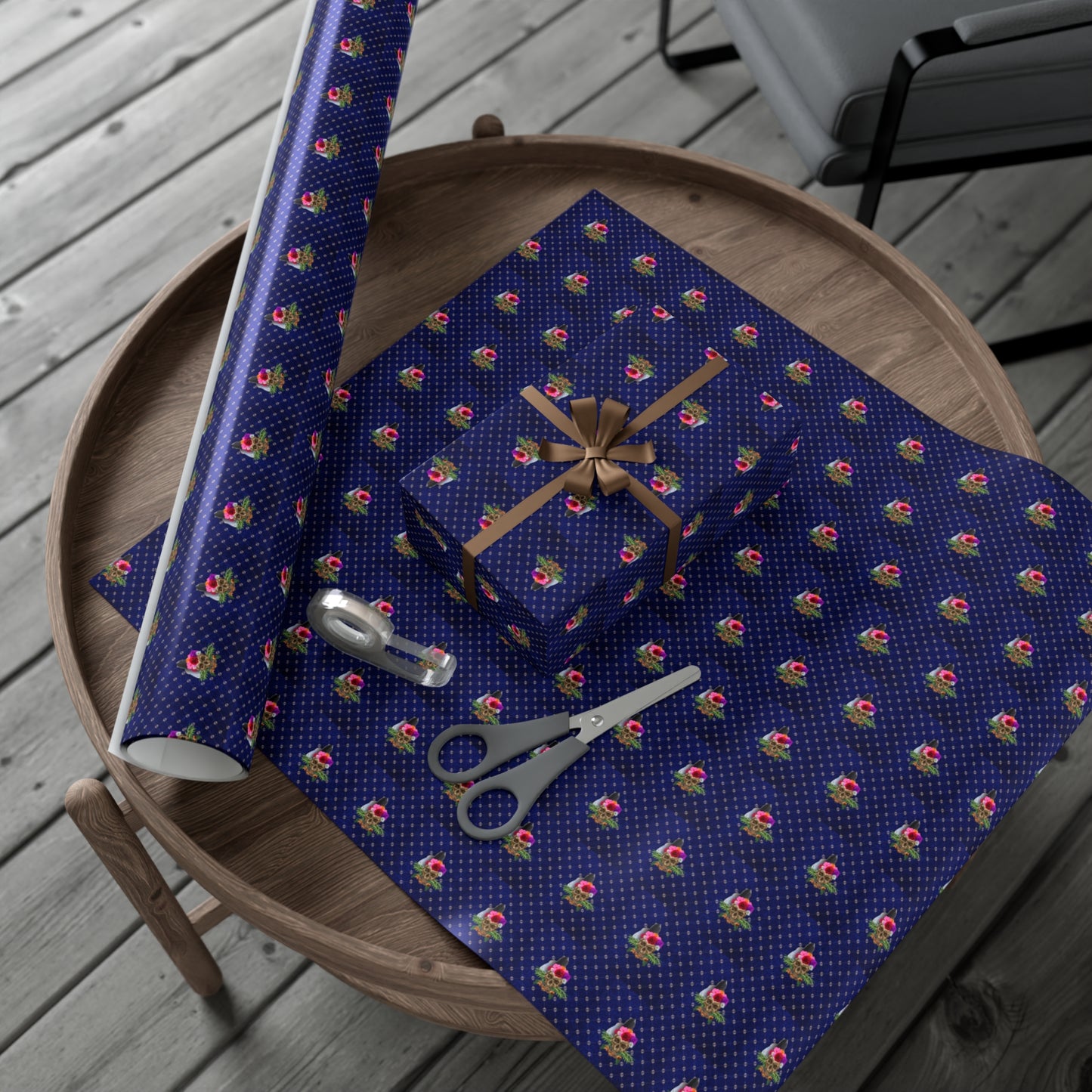 Gift Wrap Paper - Deep Blue Velvet Color Skull with Crystals Gothic Witchy Rich Design