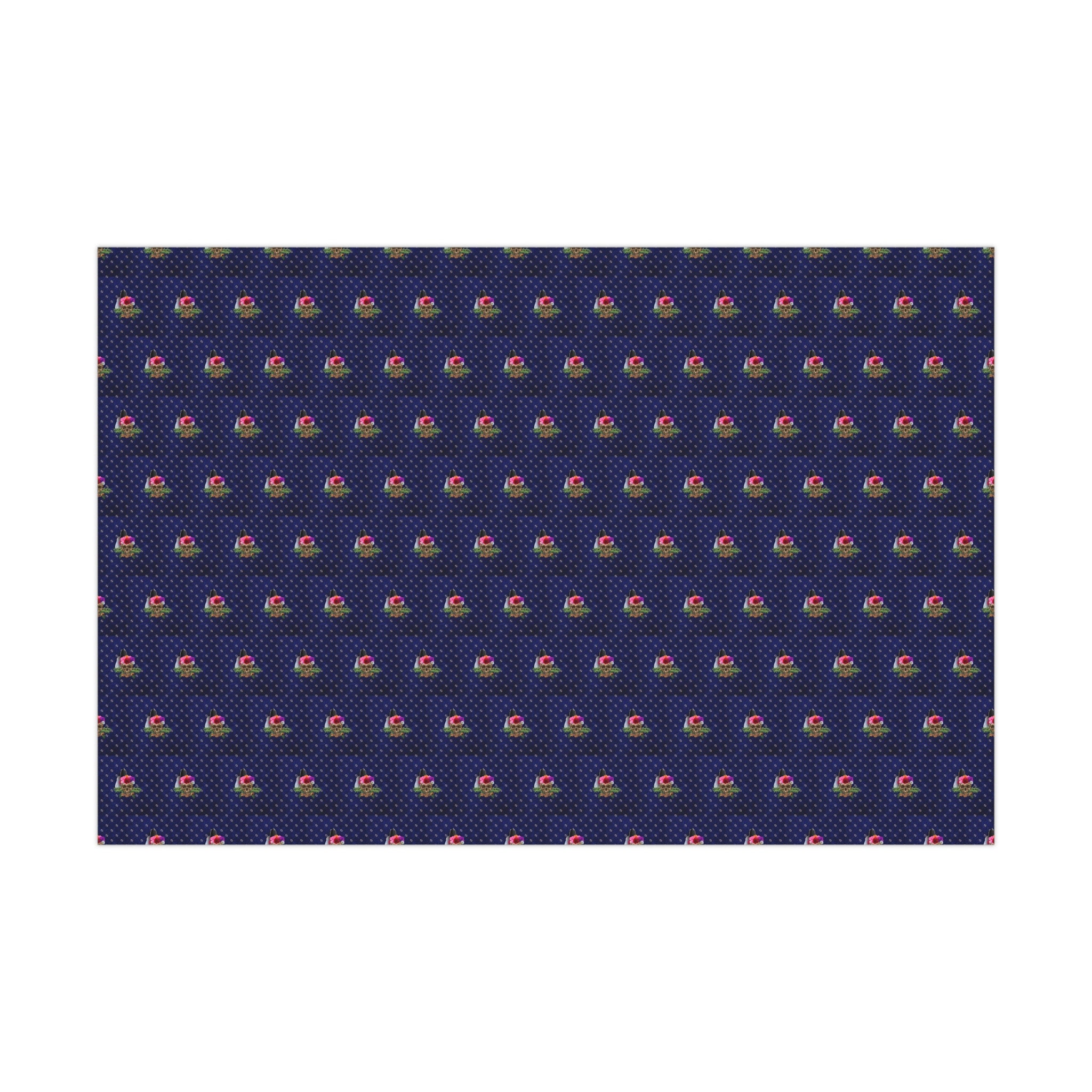 Gift Wrap Paper - Deep Blue Velvet Color Skull with Crystals Gothic Witchy Rich Design