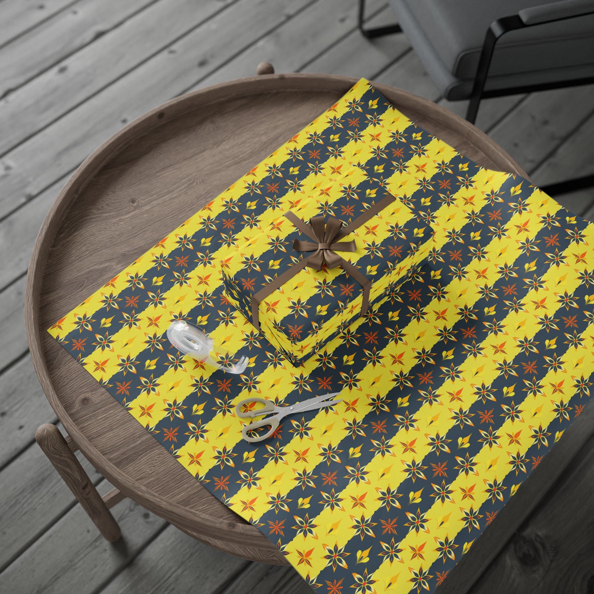 Wrapping Papers - Mid Century Modern Yellow and Black Striped Design