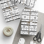 Gift Wrap Sheets Doodle Hearts Stars Black White