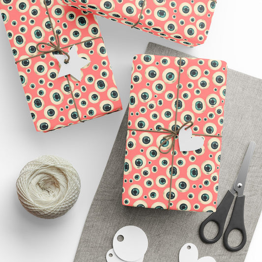 Eyeball Pattern on Pink Background, Unusual Punk Gift Wrap, Alternative Gift Wrap, Unique Wrapping Paper, Quirky