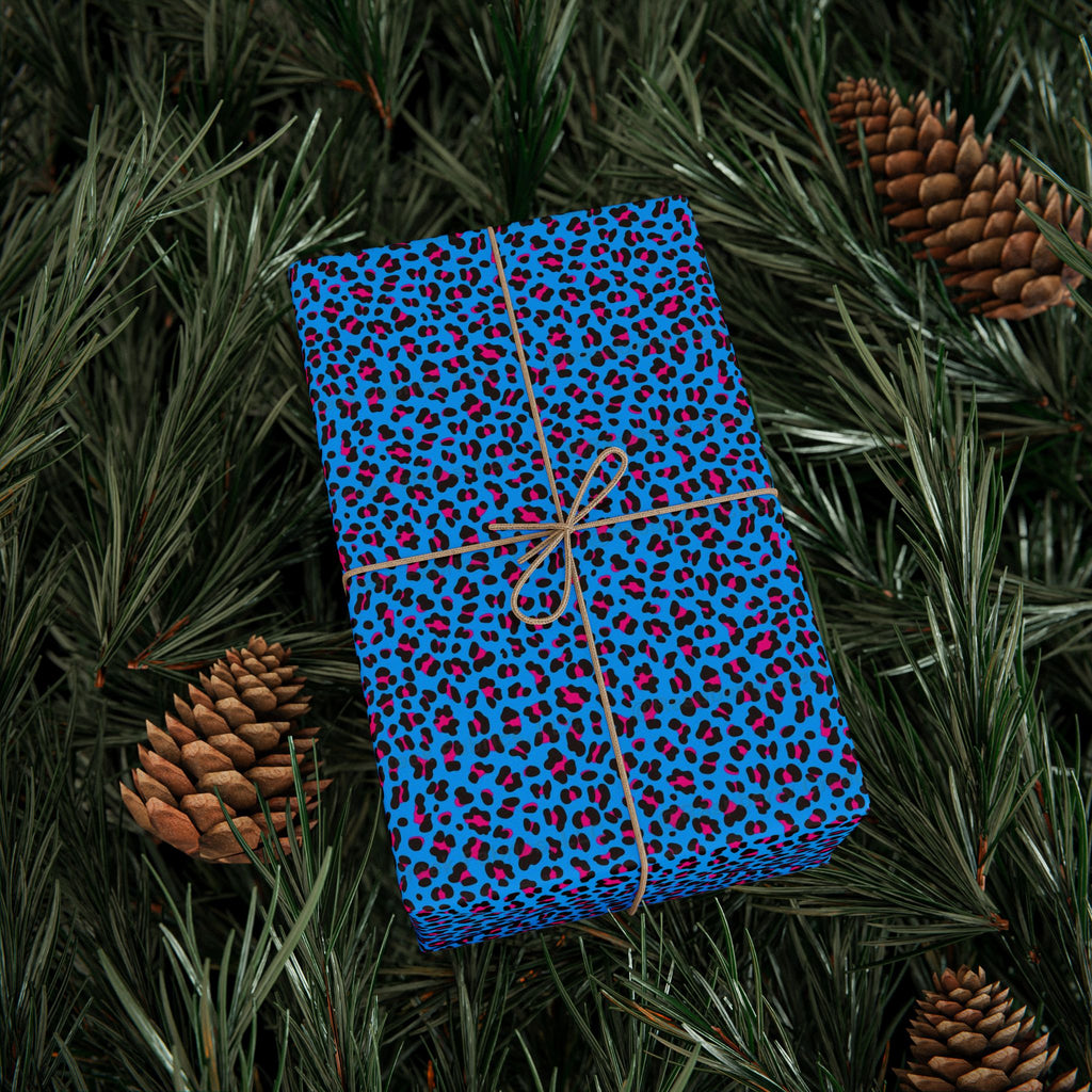 Neon 80s Blue Leopard Wrapping Paper — Bright Punk Retro Gift Wrap