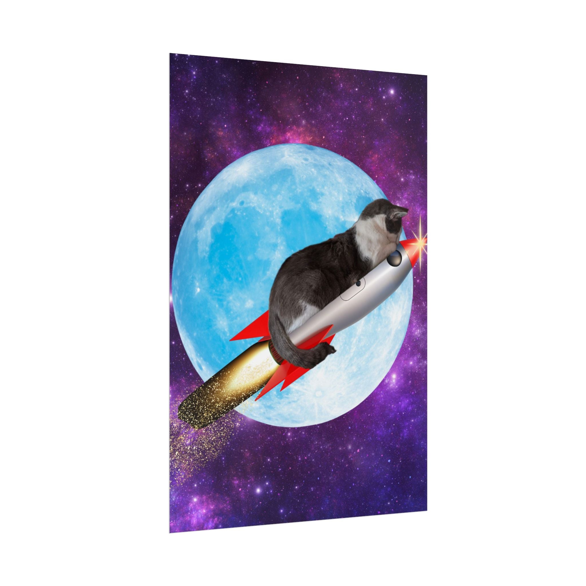 Cosmic Cat Rolled Poster - Whimsical Space Art Decor, Gift for Cat Lovers, Fun Home Wall Art, Perfect for Kids or Adults