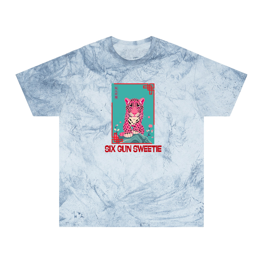 Six Gun Sweetie Tie-Dye T-Shirt — Retro Pink Leopard Graphic Tee