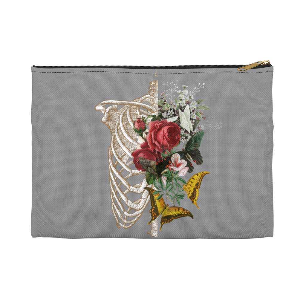 Accessory Pouch - Gothic Paris 1973 Horrorcore Skeleton and Flowers Feminine Surreal Design