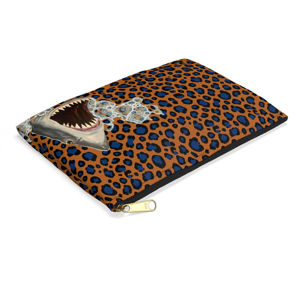 Orange and Blue Animal print Shark Bite AccessoryDark Ocean Makeup & Travel Zipper Bag 2 sizes! Low Brow Art, Pop Art makeup bag carry all