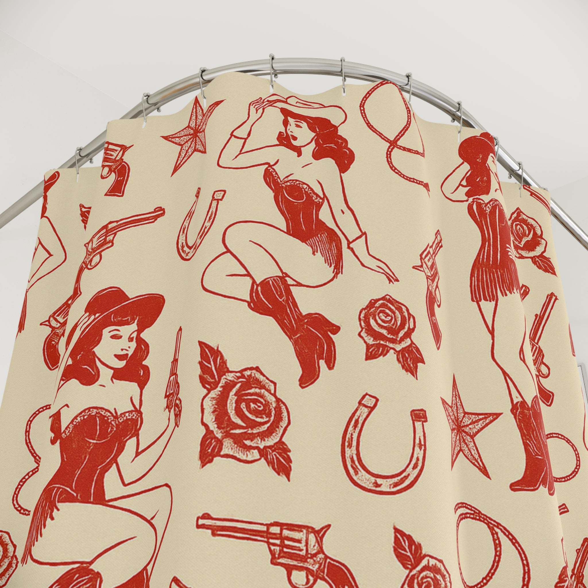 Vintage Western-Themed Shower Curtain, Retro Chic Bath Decor, Cowgirl Vibes, Unique Gift for Her, Bathroom Makeover