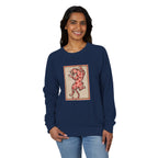 French Terry Raglan Crewneck Sweatshirt - Pink Leopard Heart Tattoo Flash Design