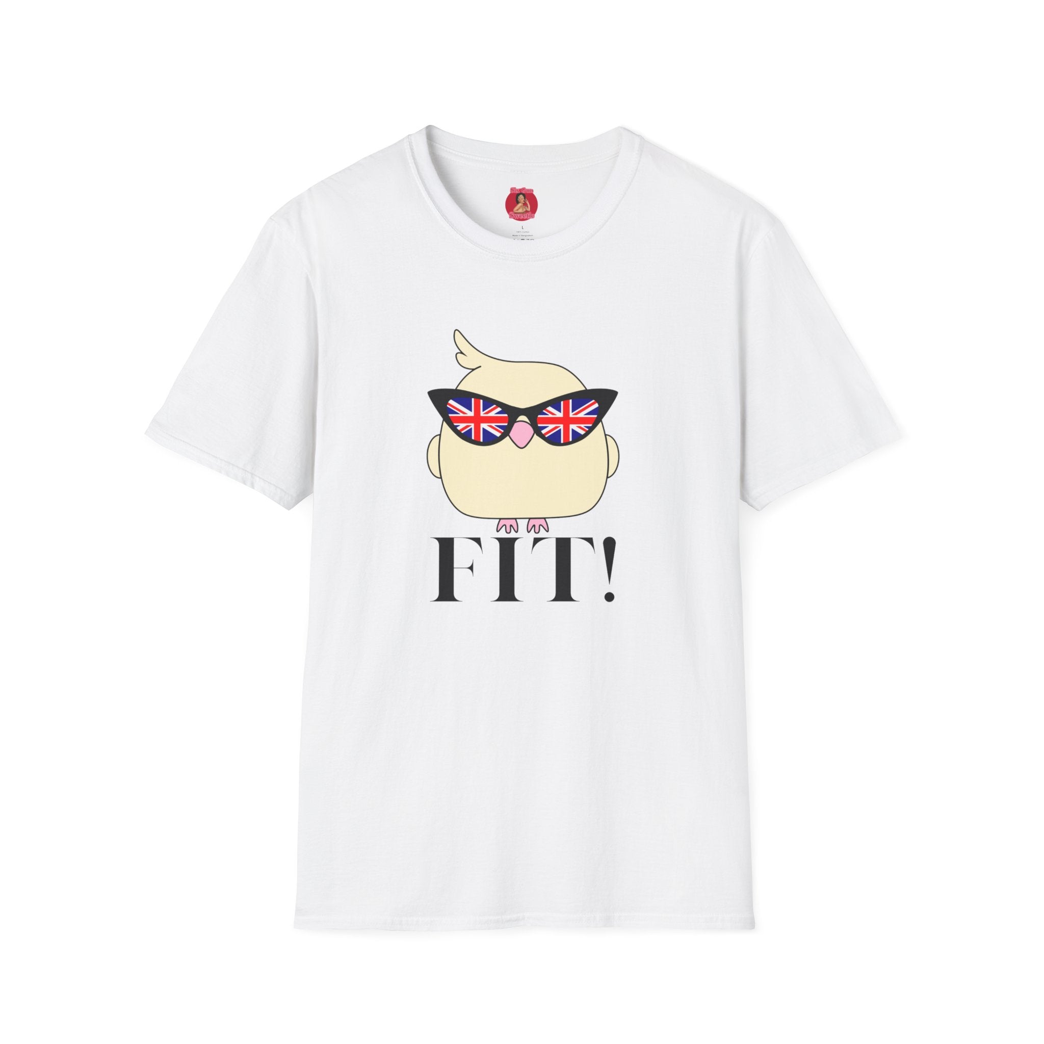 British Cool Fit Bird T-Shirt — Playful Bird with Union Jack Sunglasses