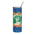 20oz Leopard Print Six Gun Sweetie Stainless Tumbler — Bright Blue & Hot Pink Animal Print Travel Cup, Retro Cowgirlsix gun sweetie