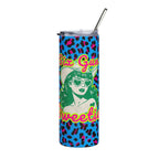 20oz Leopard Print Six Gun Sweetie Stainless Tumbler — Bright Blue & Hot Pink Animal Print Travel Cup, Retro Cowgirlsix gun sweetie