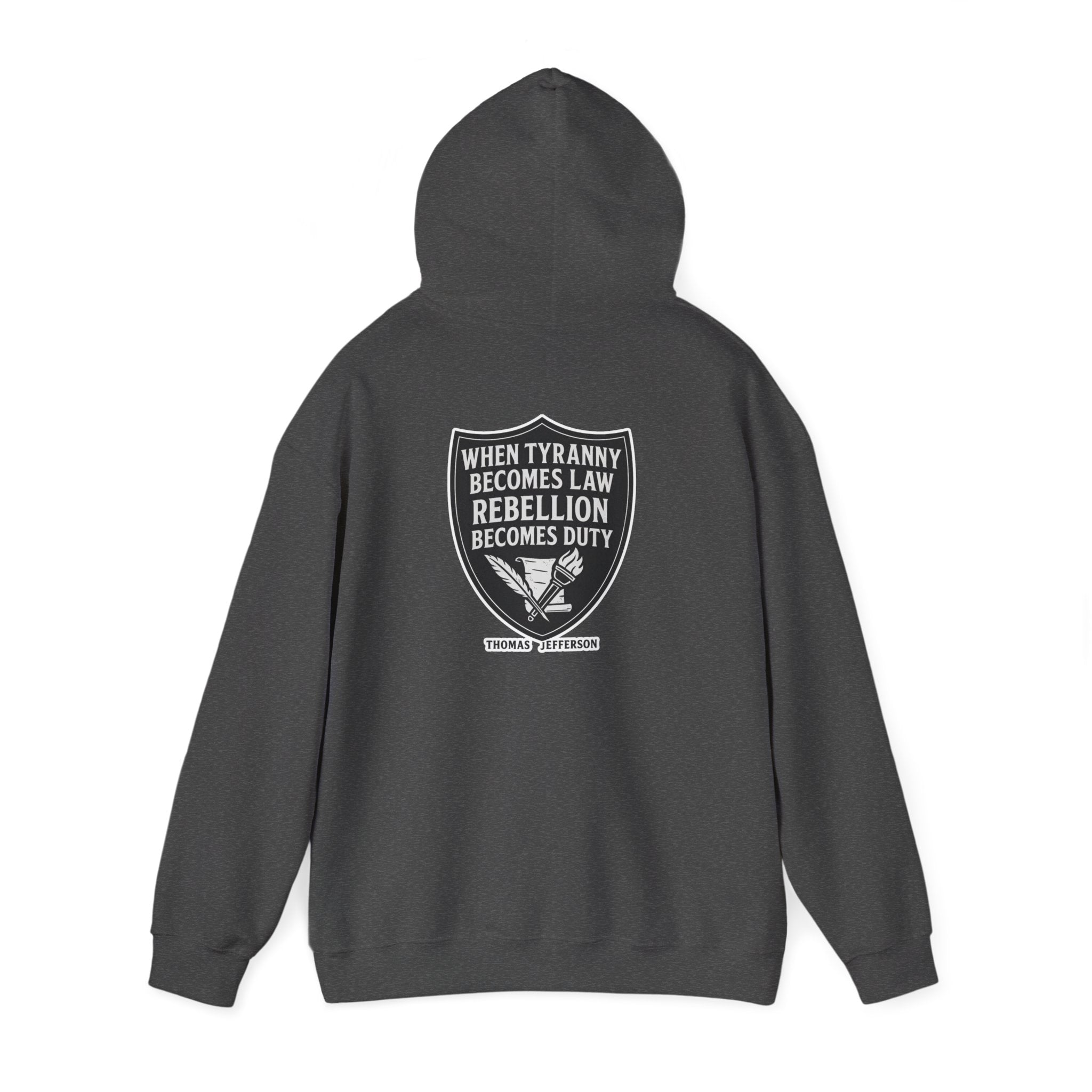 Hooded Sweatshirt featuring Thomas Jefferson Tyranny Quote and Six Guns Design, Streetwear Revolution