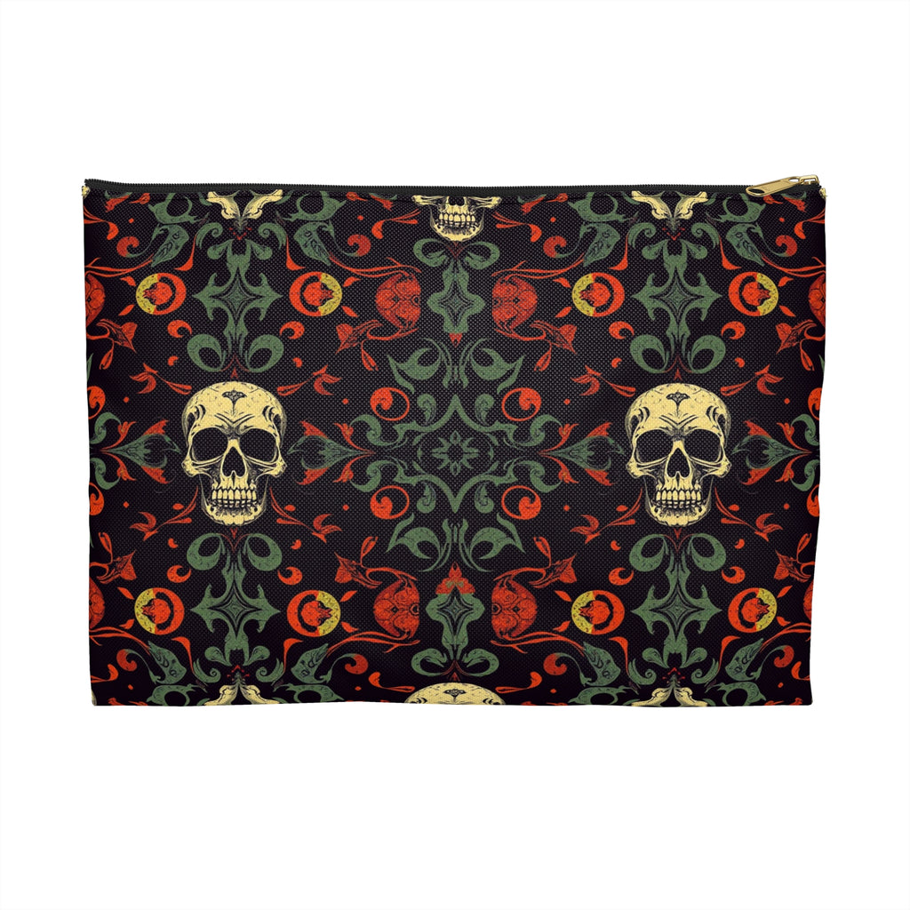 Gothic Skull Floral Pattern Zipper Pouch – Dark Aesthetic Bag in Two Sizes