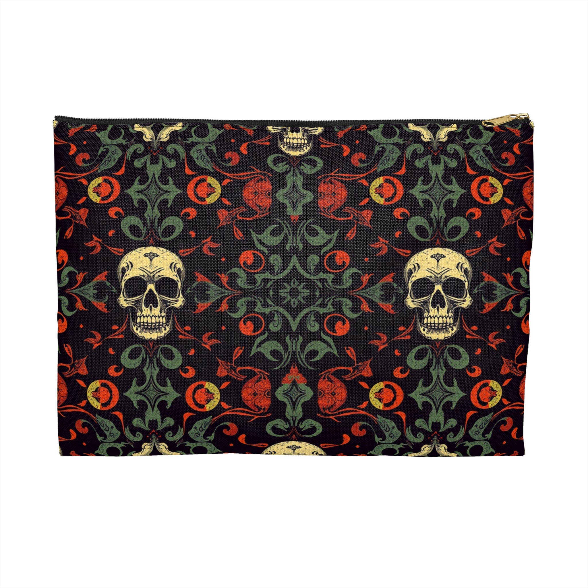 Gothic Skull Floral Pattern Zipper Pouch – Dark Aesthetic Bag in Two Sizes