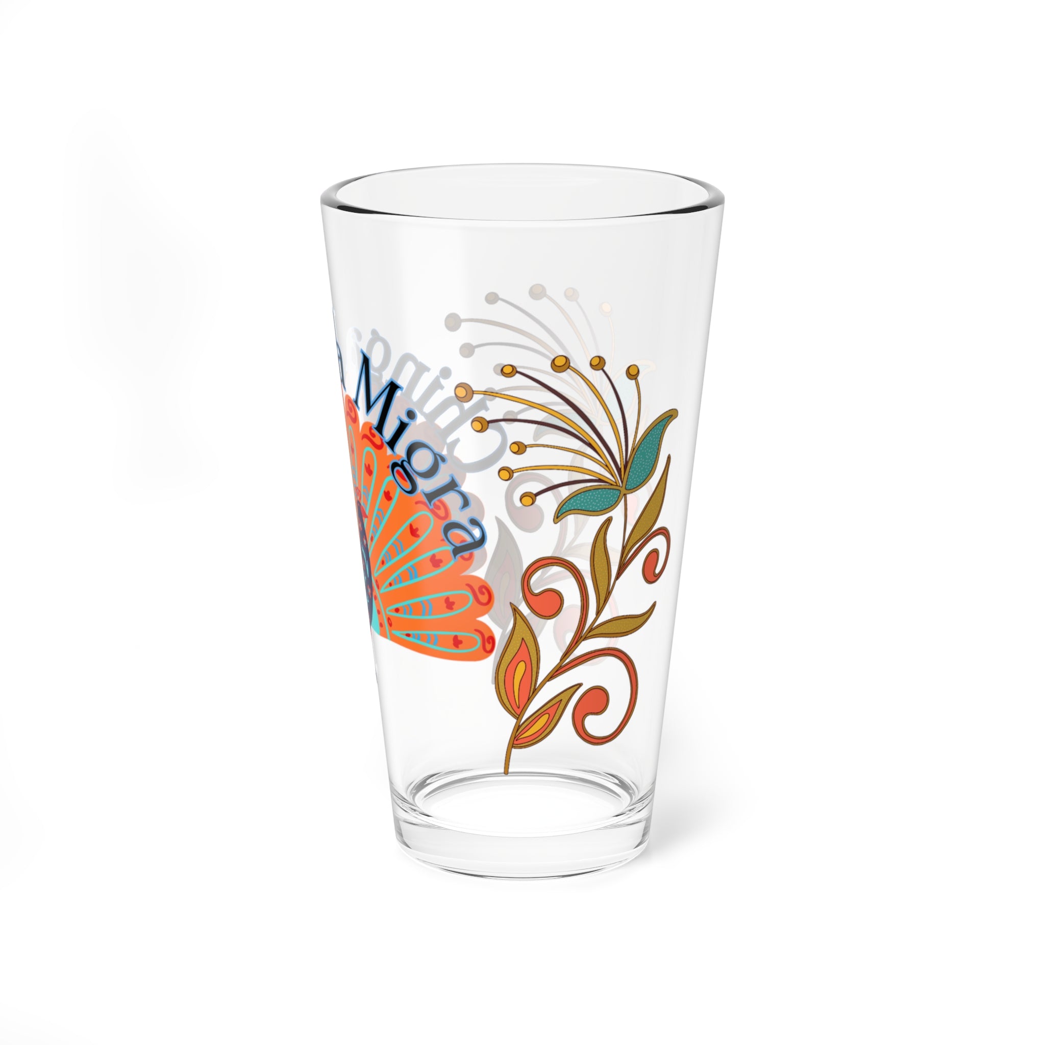 Chinga La Migra, Fuck Ice, Pro Immigration  16oz Mixing Glass — Decorative Peacock Cocktail Mixing Glass