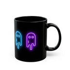 Neon Ghost Black Mug, Cute Ghost Mug, Halloween Coffee Cup, Colorful Drinkware, Spooky Gift for Kids