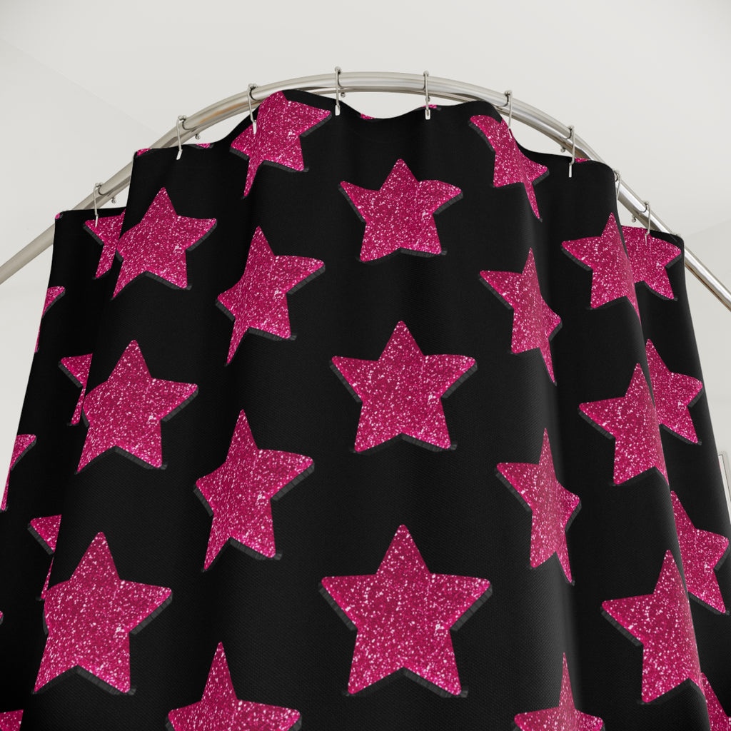 Pink Stardust Pop Shower Curtain | Bold Retro Glam Bathroom Decor