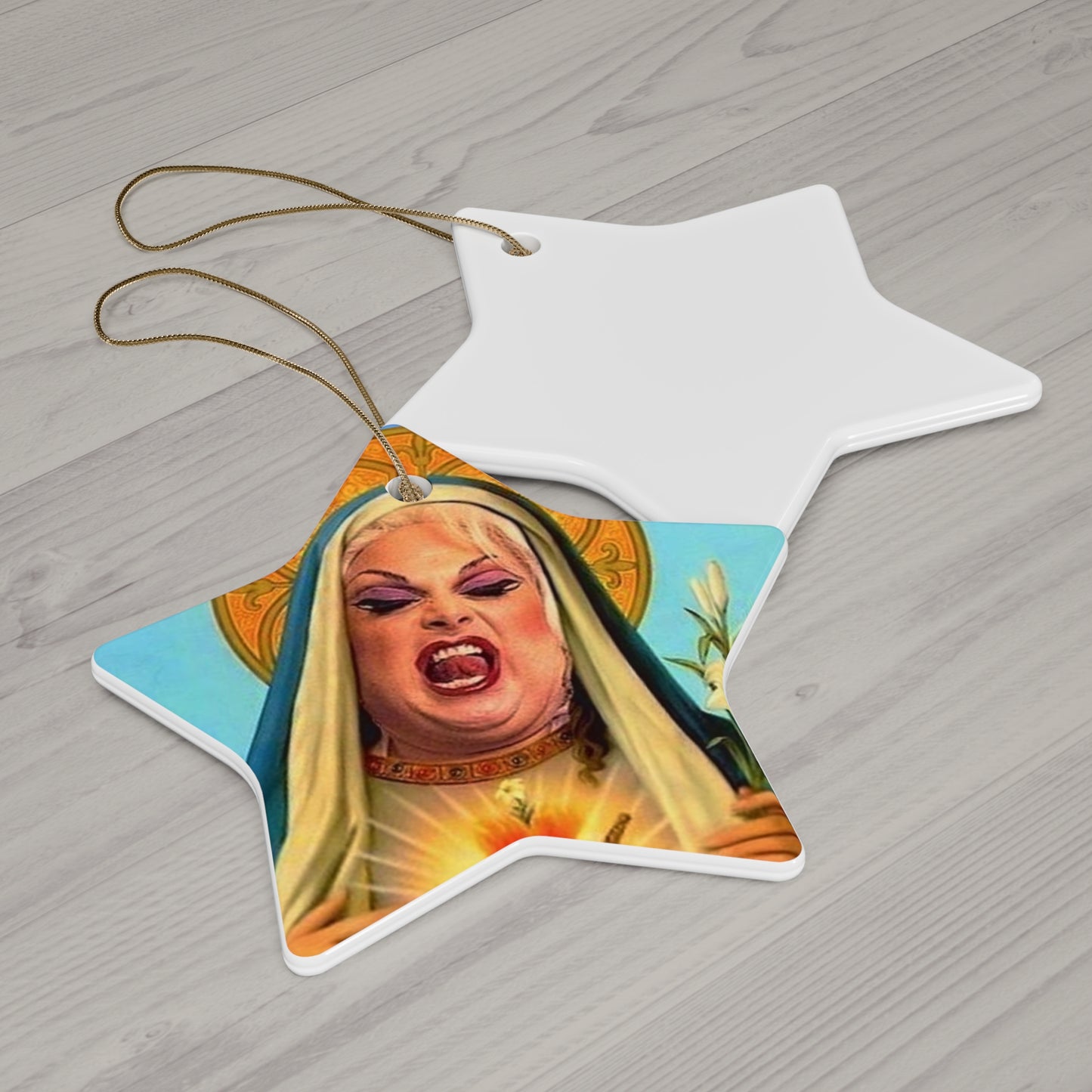 Saint Divine John Waters Film Star Funky Weird and Wonderful Christmas Tree Star Shaped Decoration, Holiday Gift, Quirky