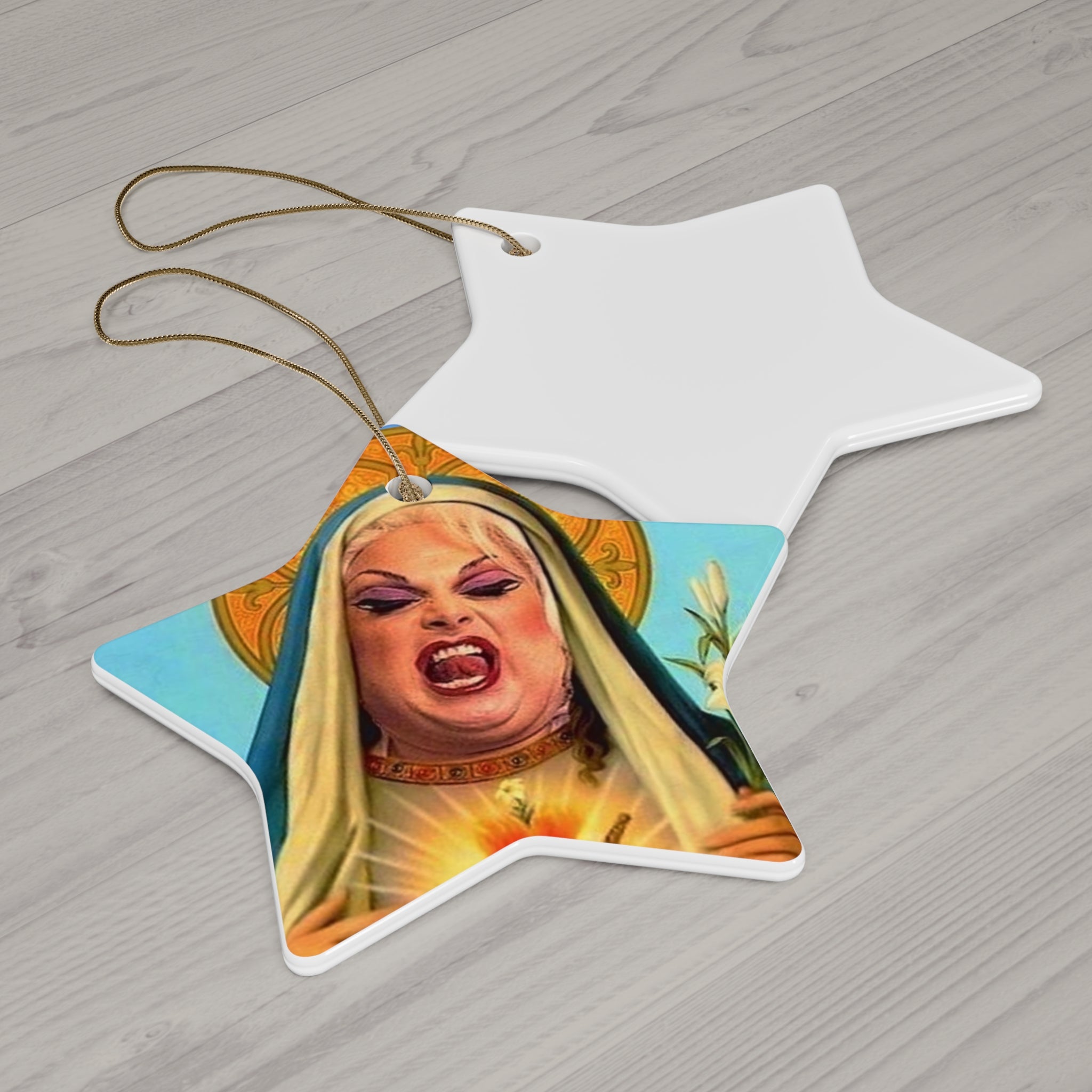 Saint Divine John Waters Film Star Funky Weird and Wonderful Christmas Tree Star Shaped Decoration, Holiday Gift, Quirky
