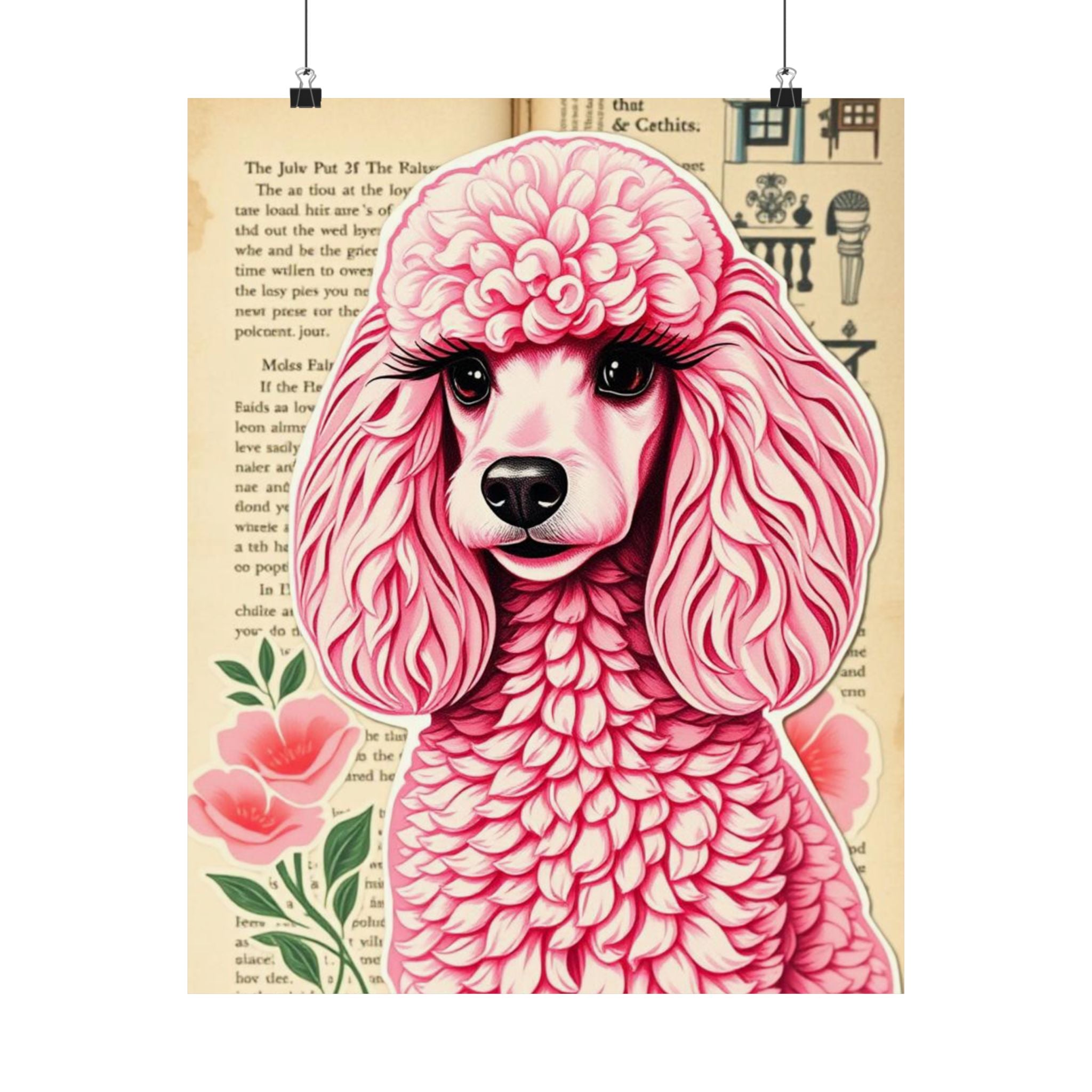 Whimsical Dog Art Print, Pink Poodle Poster, Cute Decor, Pet Lover Gift, Wall Art, Home Decoration