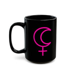 Lilith Symbol Feminist Magic Black Mug — Pink Occult Coffee Cup (11oz/15oz)