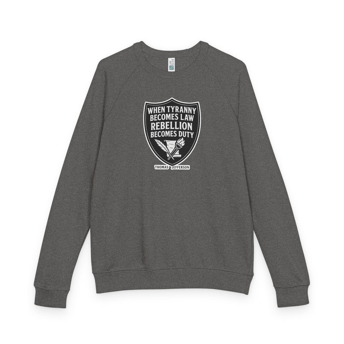 Revolutionary Shield Raglan Crewneck T-Shirt - Thomas Jefferson Quote