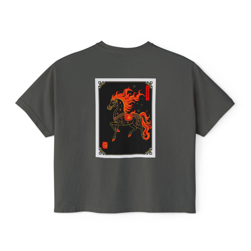 Year of the Fire Horse Boxy Tee — Retro Mythic Graphic Women's T-Shirt-Chinese New Year