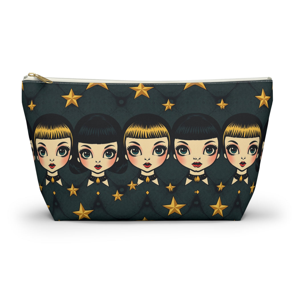 Whimsical Doll Head Accessory Pouch, Cute Makeup Bag, Starry Character Pouch, Gift for Her, Fun Travel Organizer