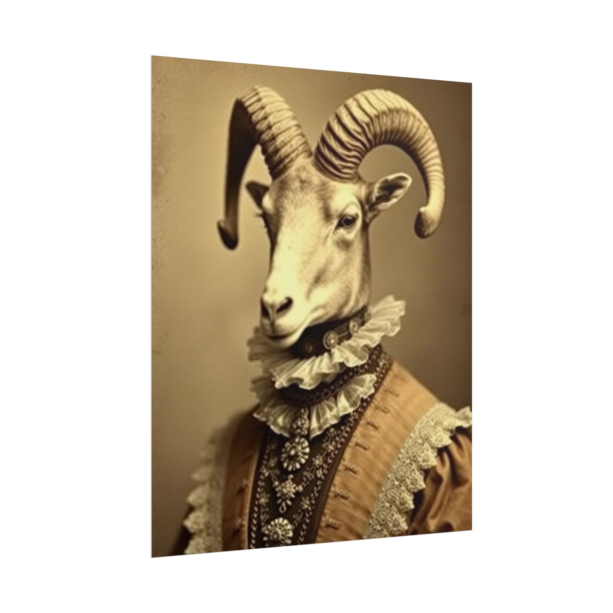 Vintage Ram Portrait Rolled Poster, Unique Wall Art, Animal Decor, Home Aesthetic, Gift for Animal Lovers, Gallery Wall