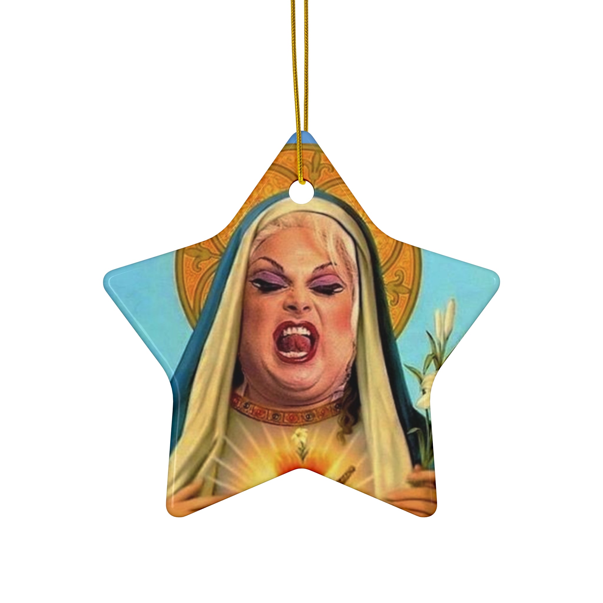 Saint Divine John Waters Film Star Funky Weird and Wonderful Christmas Tree Star Shaped Decoration, Holiday Gift, Quirky