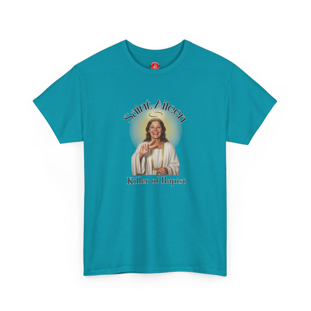 Saint Aileen Tee — 'Killer of Rapist, Protector of Women' Feminist Religious T-Shirt